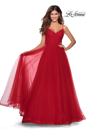 La Femme 28123 prom dress images.  La Femme 28123 is available in these colors: Black, Electric Blue, Lilac Mist, Neon Pink, Red.