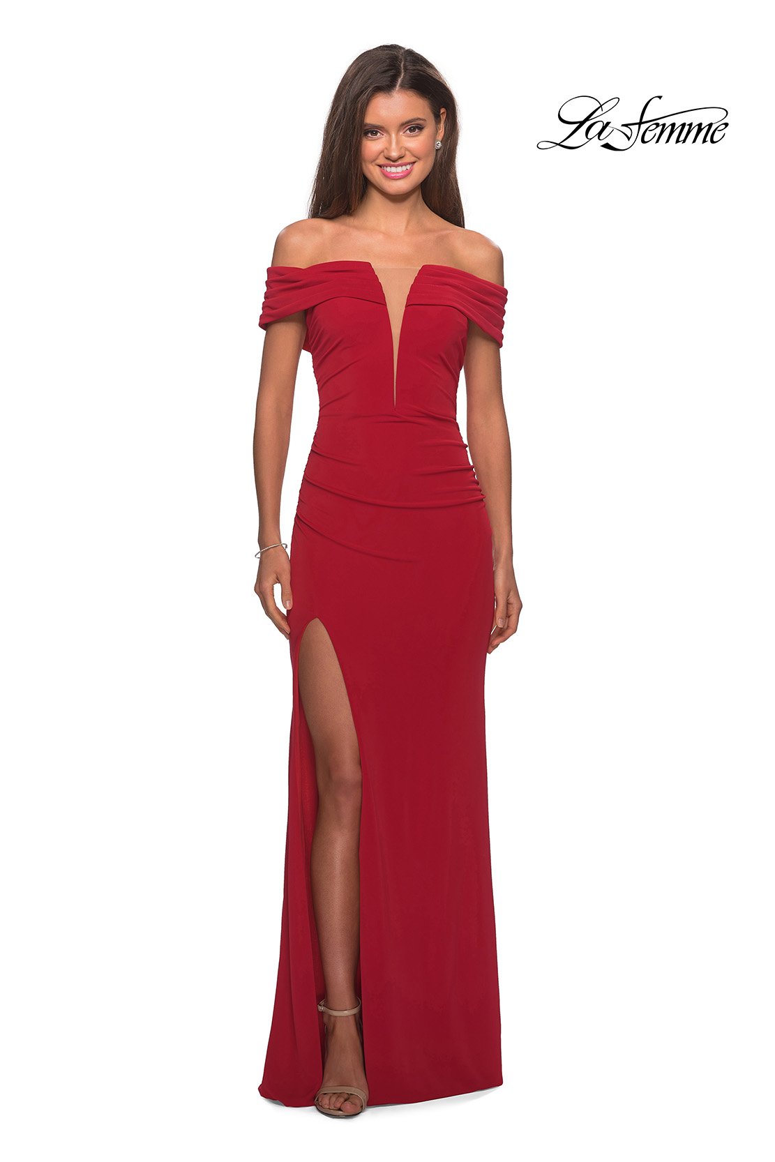 La Femme 28132 prom dress images.  La Femme 28132 is available in these colors: Black, Deep Red, White.