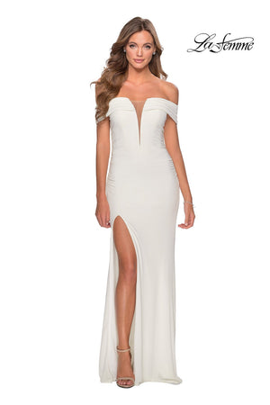 La Femme 28132 prom dress images.  La Femme 28132 is available in these colors: Black, Deep Red, White.