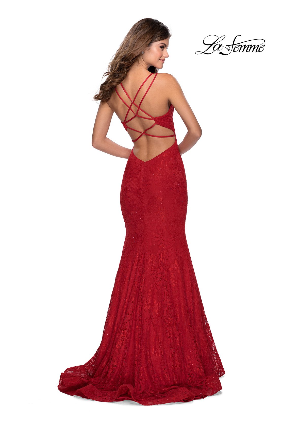 La Femme 28140 prom dress images.  La Femme 28140 is available in these colors: Pale Yellow, Red, Royal Blue, White Nude.