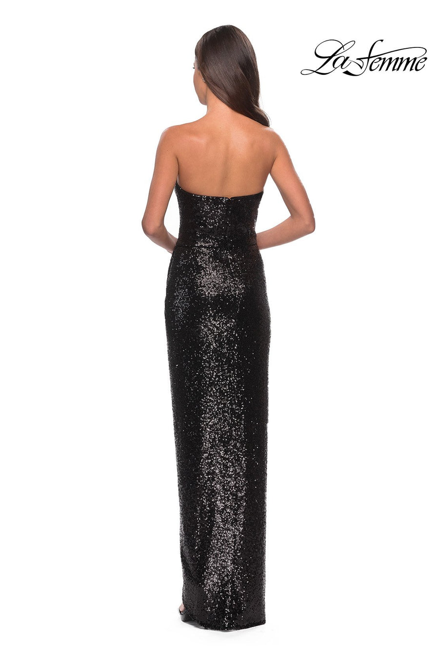 La Femme 28180 prom dress images.  La Femme 28180 is available in these colors: Black, Rose Gold.