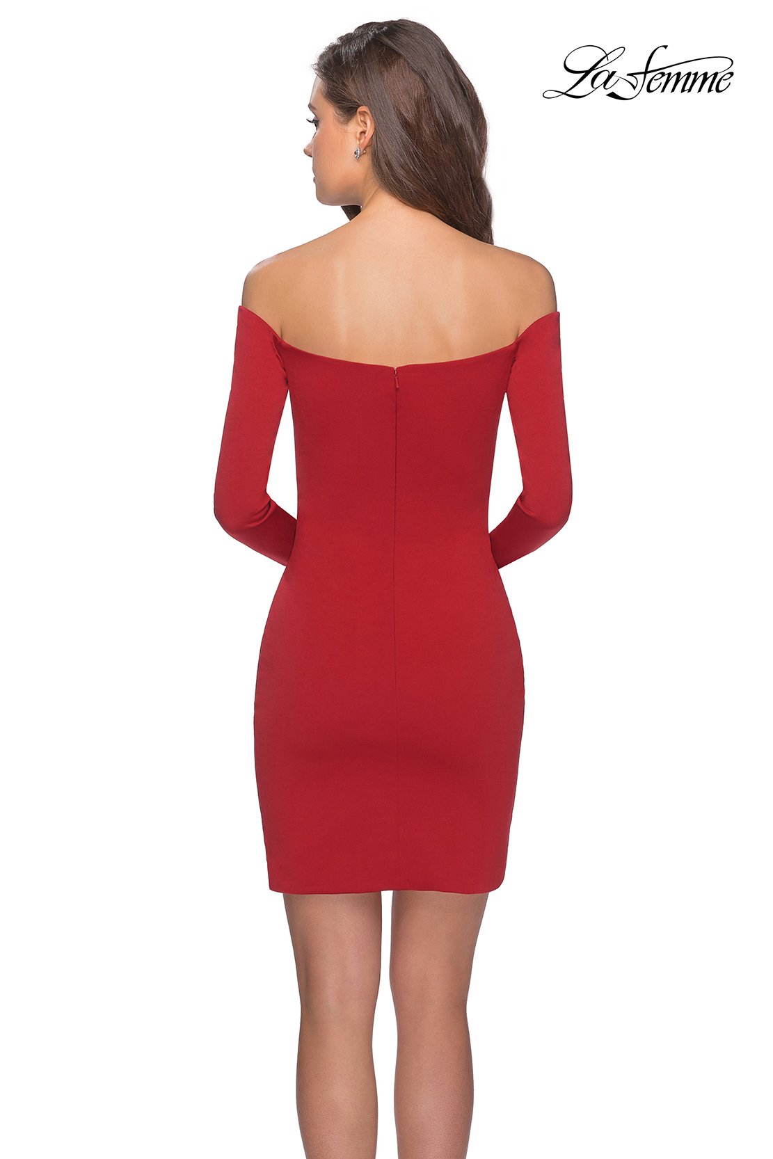 La Femme 28182 prom dress images.  La Femme 28182 is available in these colors: Black, Red.