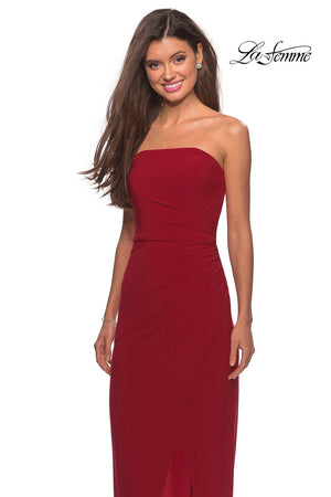 La Femme 28204 prom dress images.  La Femme 28204 is available in these colors: Black, Dark Purple, Red.