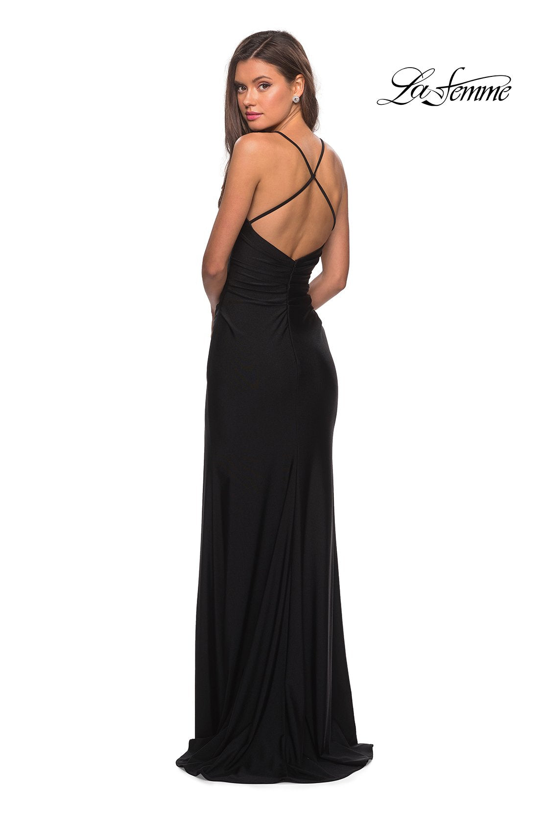 La Femme 28206 prom dress images.  La Femme 28206 is available in these colors: Black, Burgundy, Nude.