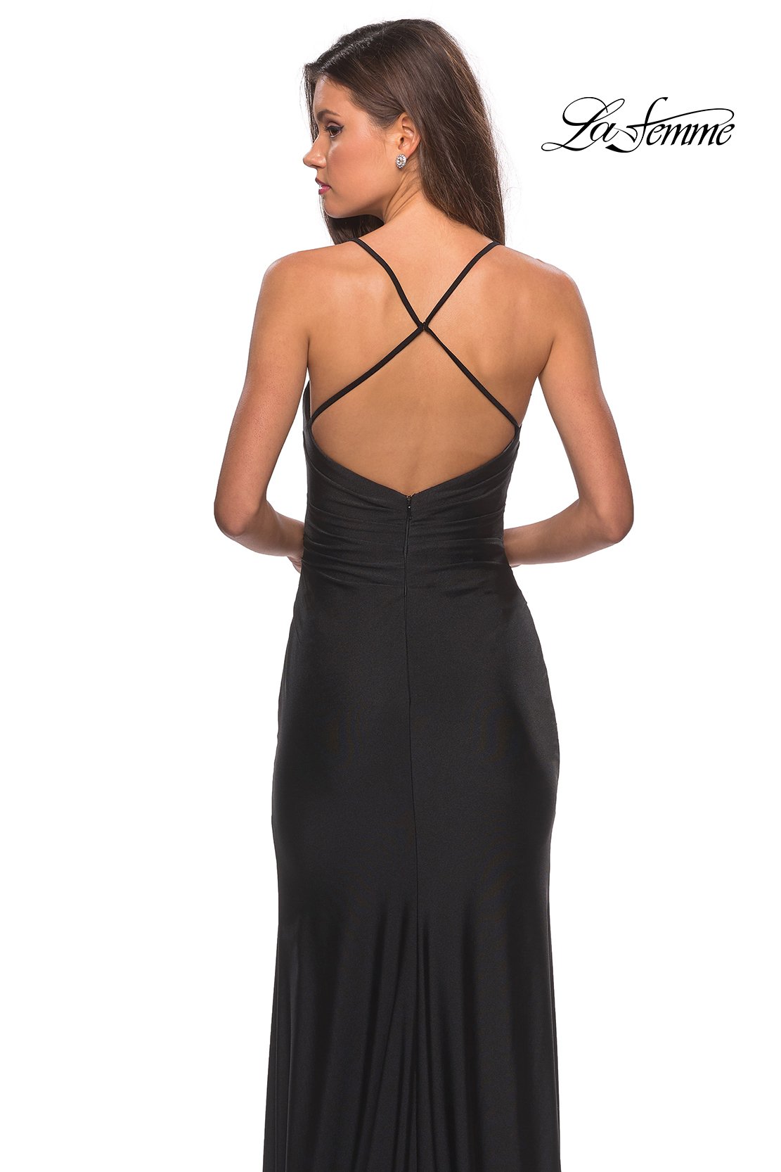 La Femme 28206 prom dress images.  La Femme 28206 is available in these colors: Black, Burgundy, Nude.