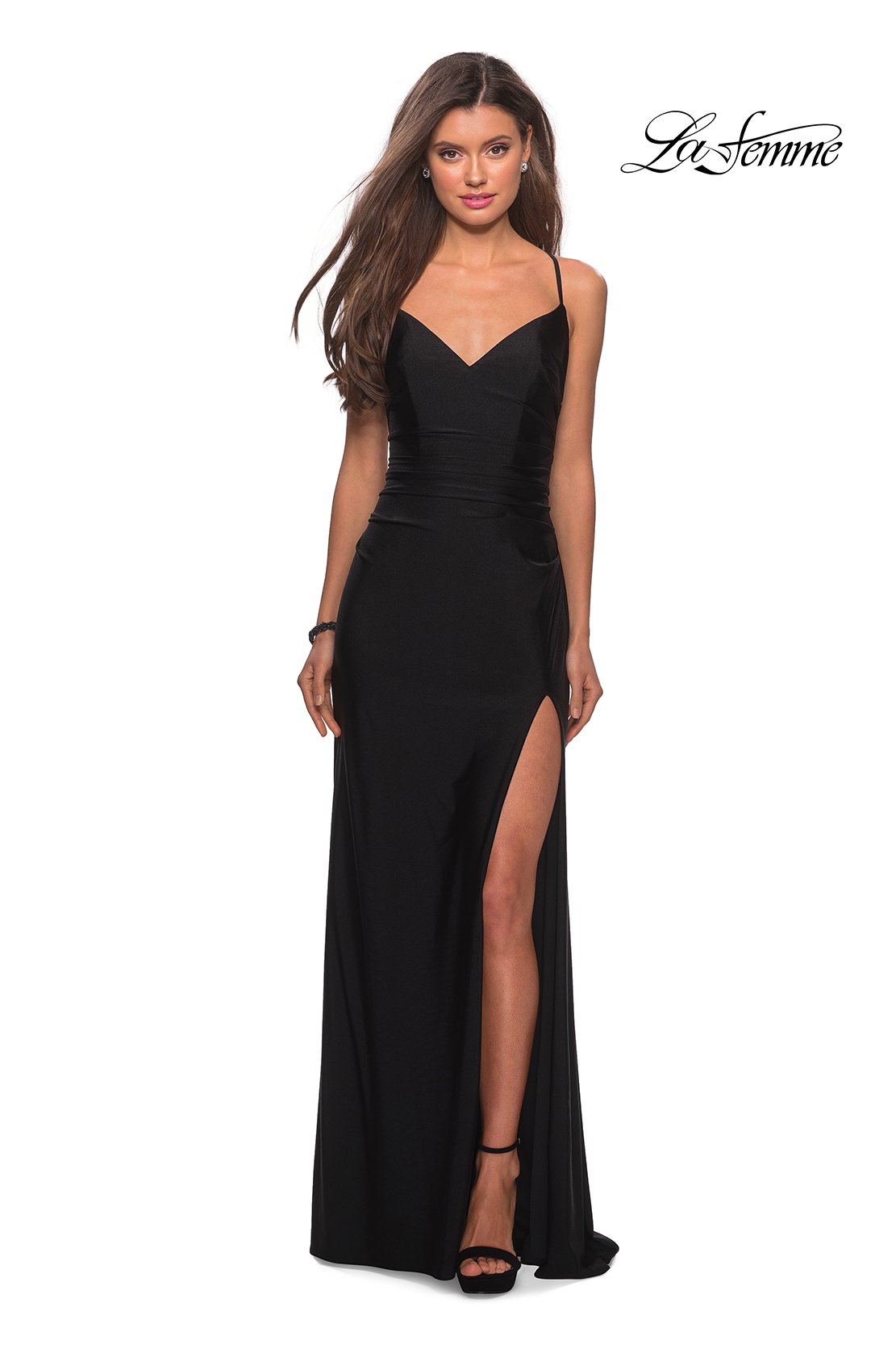La Femme 28206 prom dress images.  La Femme 28206 is available in these colors: Black, Burgundy, Nude.
