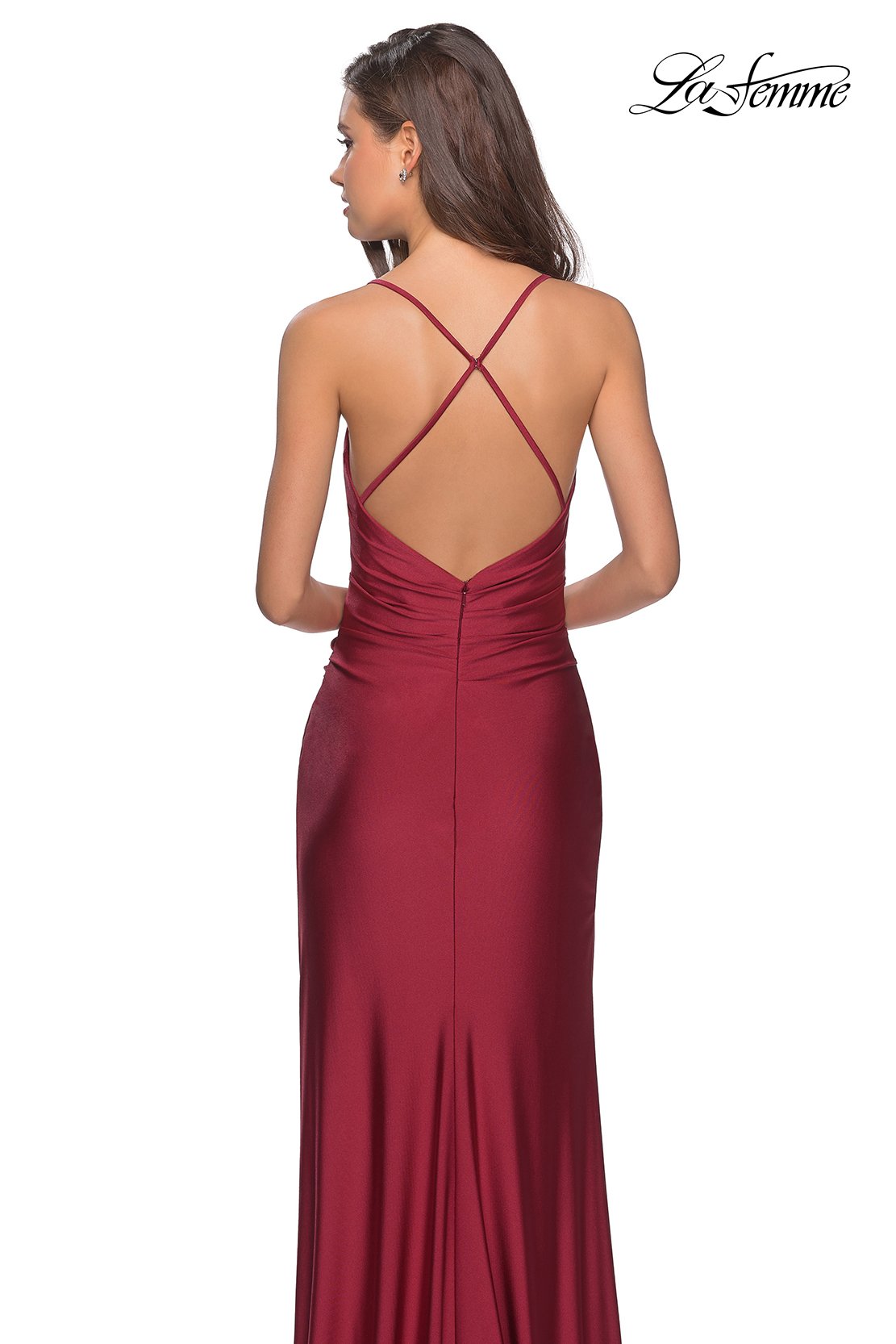 La Femme 28206 prom dress images.  La Femme 28206 is available in these colors: Black, Burgundy, Nude.