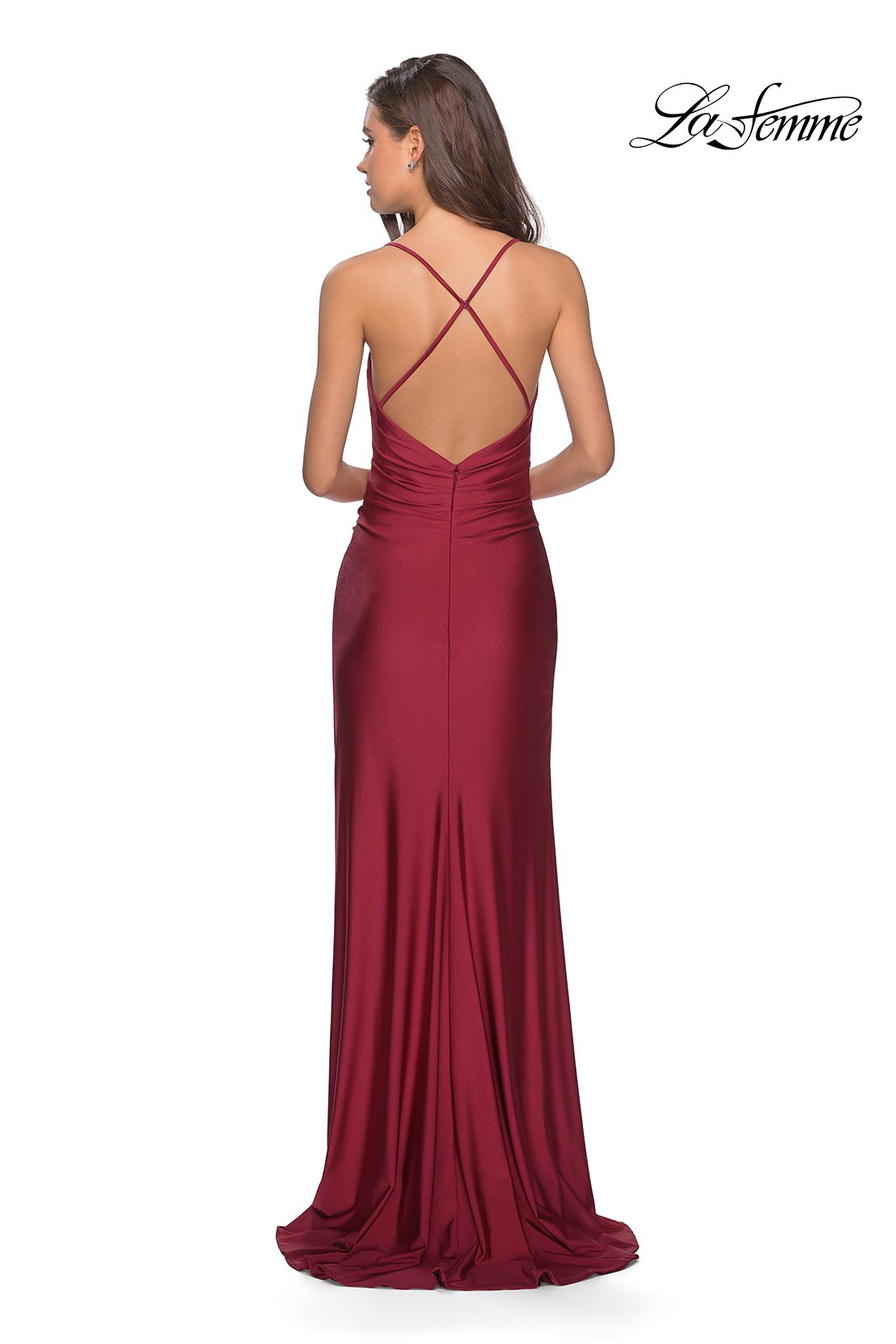 La Femme 28206 prom dress images.  La Femme 28206 is available in these colors: Black, Burgundy, Nude.