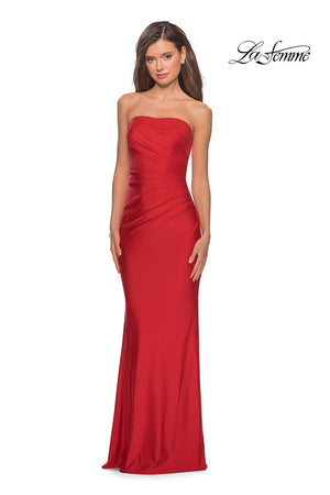 La Femme 28269 prom dress images.  La Femme 28269 is available in these colors: Dark Berry, Mauve, Red, Royal Blue.
