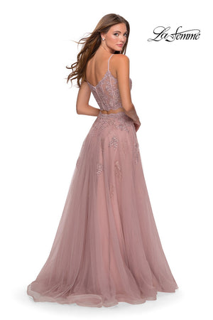 La Femme 28271 prom dress images.  La Femme 28271 is available in these colors: Cloud Blue, Mauve, Pale Yellow, White Nude.