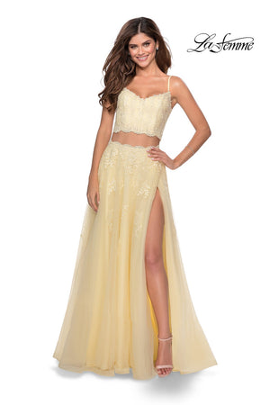 La Femme 28271 prom dress images.  La Femme 28271 is available in these colors: Cloud Blue, Mauve, Pale Yellow, White Nude.