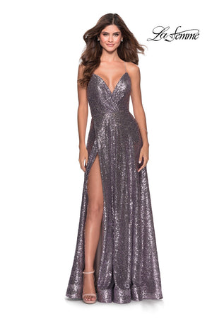 La Femme 28276 prom dress images.  La Femme 28276 is available in these colors: Black, Lavender Gray, Mint, Navy, Rose Gold.