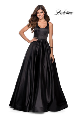 La Femme 28281 prom dress images.  La Femme 28281 is available in these colors: Black, Deep Red, Emerald, Sapphire Blue, White.