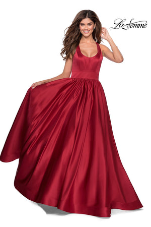 La Femme 28281 prom dress images.  La Femme 28281 is available in these colors: Black, Deep Red, Emerald, Sapphire Blue, White.