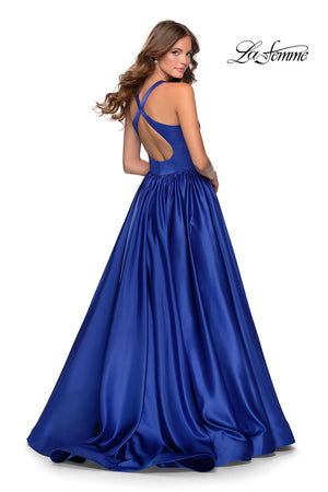 La Femme 28281 prom dress images.  La Femme 28281 is available in these colors: Black, Deep Red, Emerald, Sapphire Blue, White.