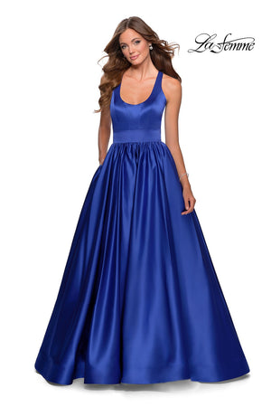 La Femme 28281 prom dress images.  La Femme 28281 is available in these colors: Black, Deep Red, Emerald, Sapphire Blue, White.