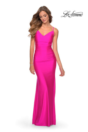 La Femme 28287 prom dress images.  La Femme 28287 is available in these colors: Black, Hot Pink, Neon Yellow, Royal Blue.