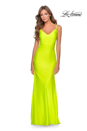 La Femme 28287 prom dress images.  La Femme 28287 is available in these colors: Black, Hot Pink, Neon Yellow, Royal Blue.