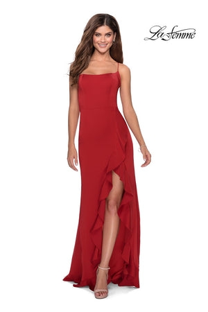 La Femme 28294 prom dress images.  La Femme 28294 is available in these colors: Black, Emerald, Mauve, Pale Yellow, Red, Royal Blue, Royal Purple, White, Wine.