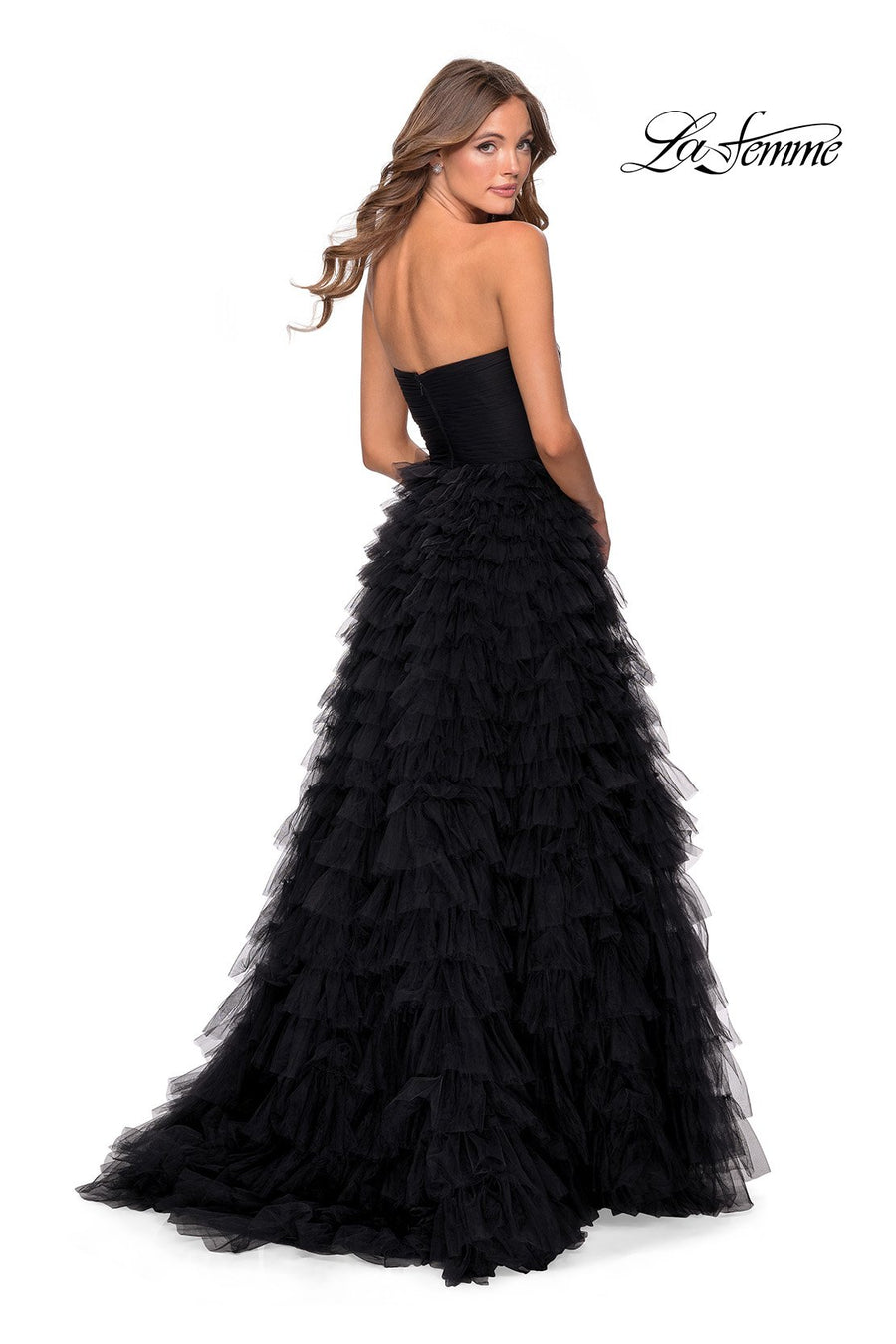 La Femme 28345 prom dress images.  La Femme 28345 is available in these colors: Black, Hot Pink, Red.