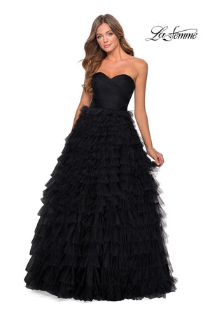 La Femme 28345 prom dress images.  La Femme 28345 is available in these colors: Black, Hot Pink, Red.