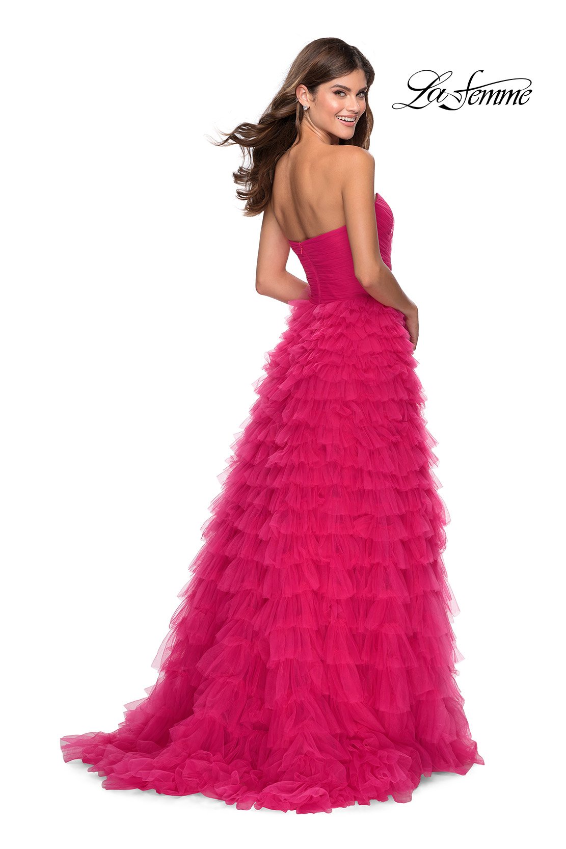 La Femme 28345 prom dress images.  La Femme 28345 is available in these colors: Black, Hot Pink, Red.