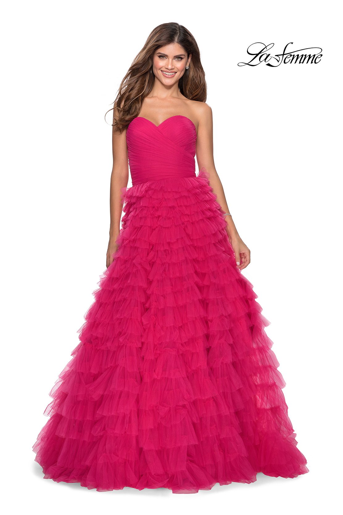 La Femme 28345 prom dress images.  La Femme 28345 is available in these colors: Black, Hot Pink, Red.