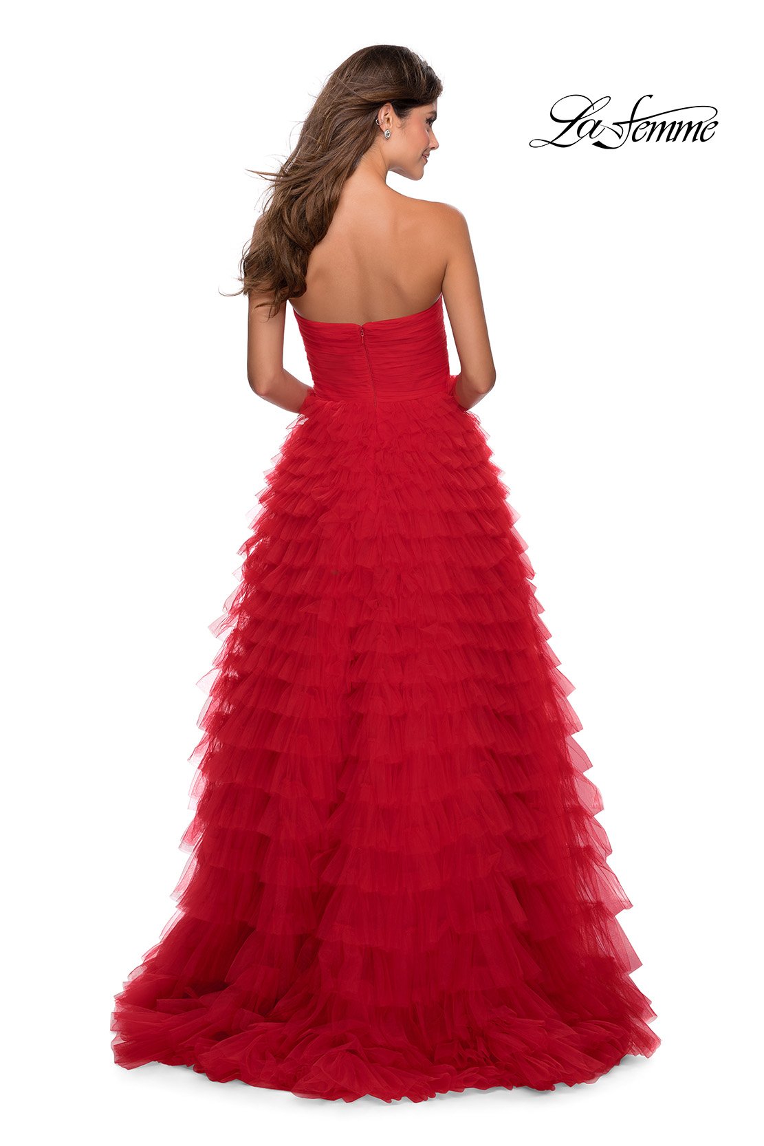 La Femme 28345 prom dress images.  La Femme 28345 is available in these colors: Black, Hot Pink, Red.