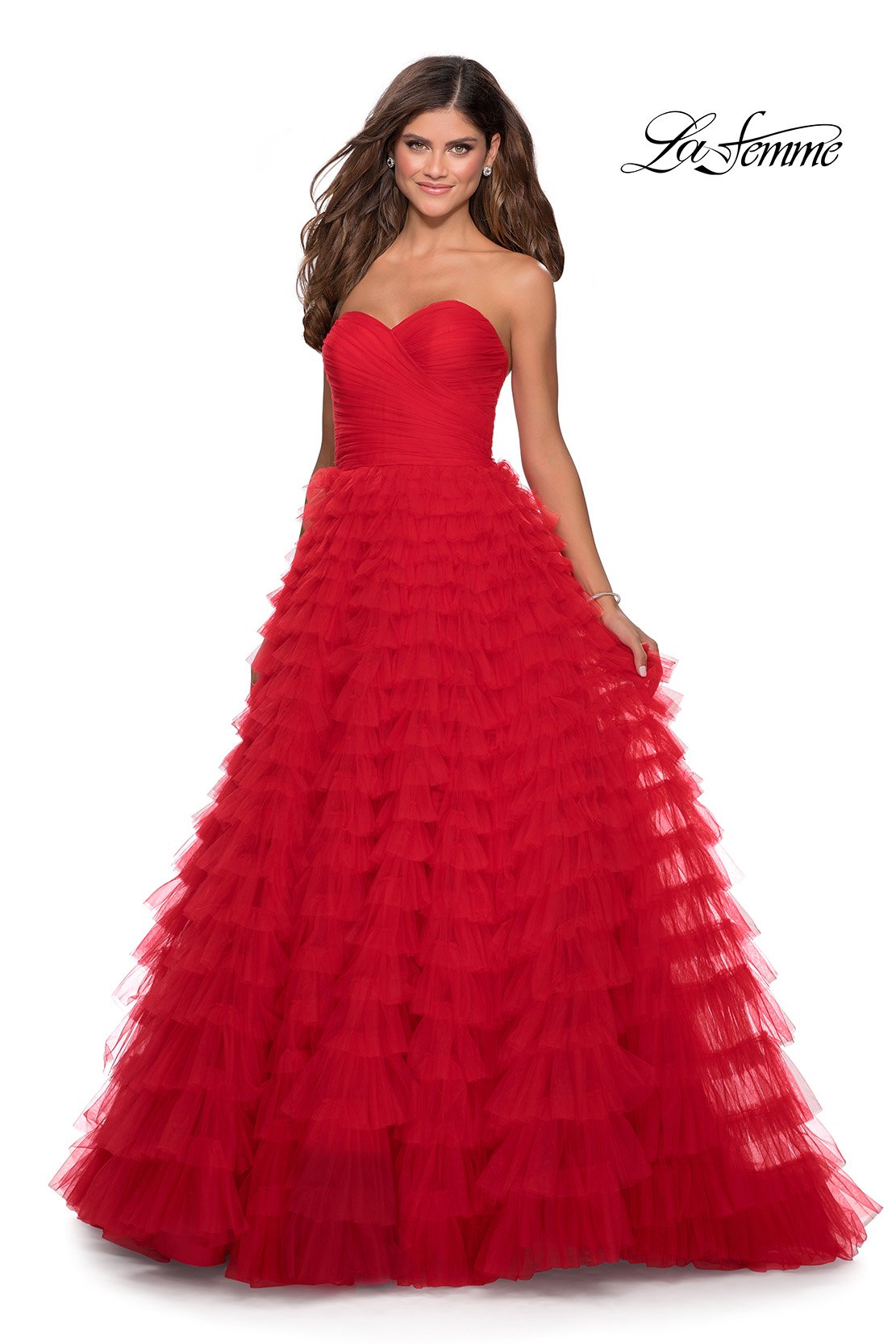 La Femme 28345 prom dress images.  La Femme 28345 is available in these colors: Black, Hot Pink, Red.
