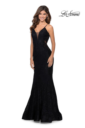 La Femme 28355 prom dress images.  La Femme 28355 is available in these colors: Black, Electric Blue, Neon Pink.