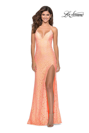 La Femme 28359 prom dress images.  La Femme 28359 is available in these colors: Cloud Blue, Mint, Pale Yellow, Peach.