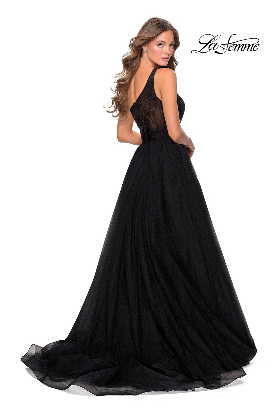 La Femme 28383 prom dress images.  La Femme 28383 is available in these colors: Black.