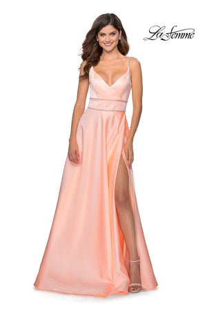 La Femme 28385 prom dress images.  La Femme 28385 is available in these colors: Lavender, Peach, Powder Blue, Yellow.
