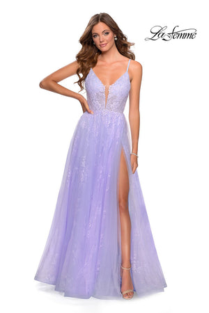 La Femme 28387 prom dress images.  La Femme 28387 is available in these colors: Lavender.