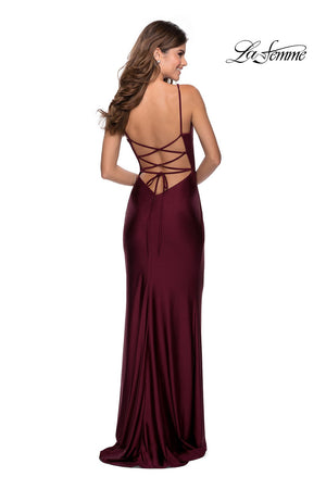 La Femme 28421 prom dress images.  La Femme 28421 is available in these colors: Dark Berry, Light Copper, Navy.