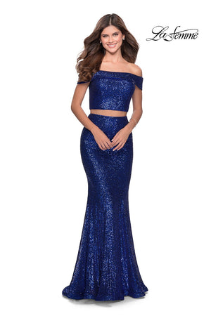 La Femme 28425 prom dress images.  La Femme 28425 is available in these colors: Emerald, Red, Royal Blue, White.