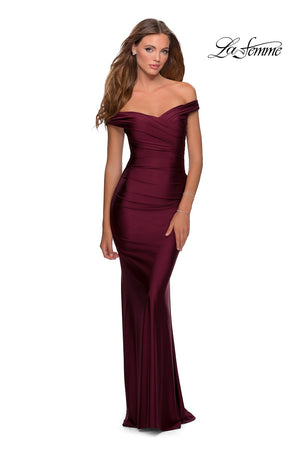La Femme 28450 prom dress images.  La Femme 28450 is available in these colors: Dark Berry, Gunmetal, Mauve, Navy.