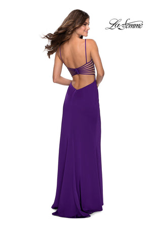 La Femme 28461 prom dress images.  La Femme 28461 is available in these colors: Black, Red, Royal Blue, Royal Purple, White.