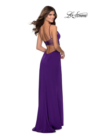 La Femme 28461 prom dress images.  La Femme 28461 is available in these colors: Black, Red, Royal Blue, Royal Purple, White.