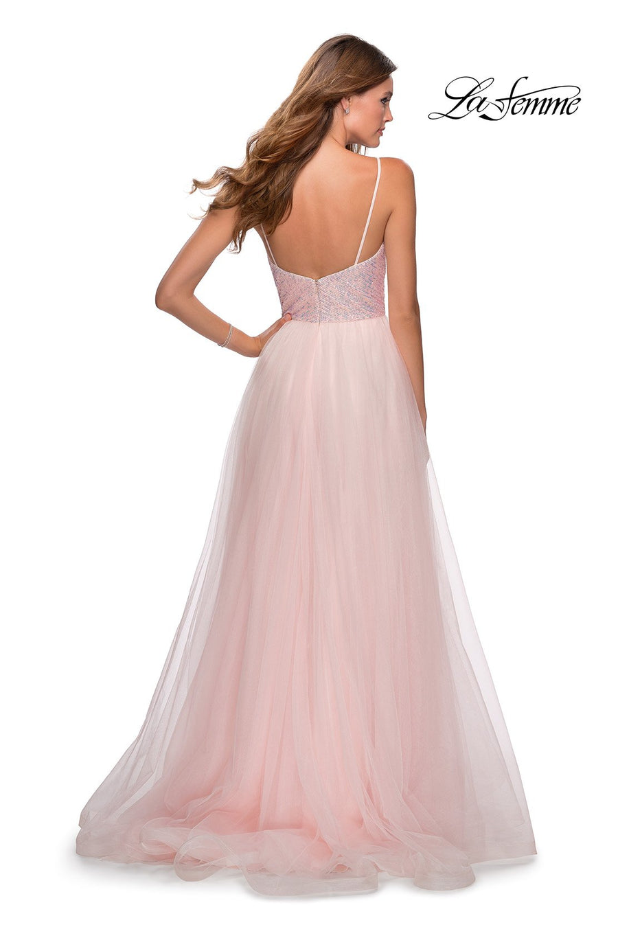La Femme 28464 prom dress images.  La Femme 28464 is available in these colors: Light Pink.