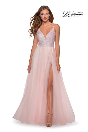 La Femme 28464 prom dress images.  La Femme 28464 is available in these colors: Light Pink.