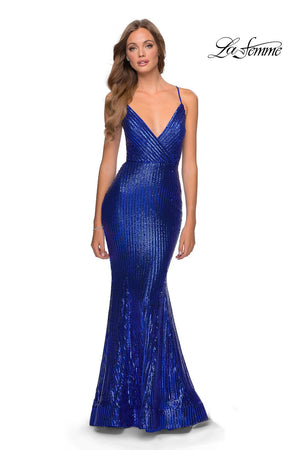 La Femme 28469 prom dress images.  La Femme 28469 is available in these colors: Gold, Red, Royal Blue, Silver.