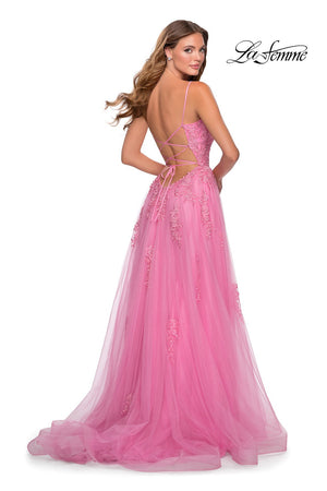La Femme 28470 prom dress images.  La Femme 28470 is available in these colors: Dusty Mauve, Millennial Pink, Mint, Silver, Yellow.