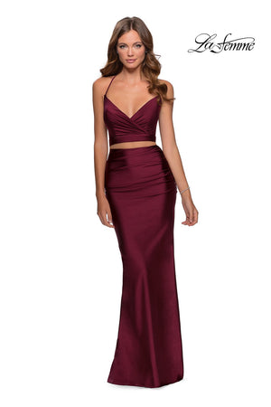 La Femme 28473 prom dress images.  La Femme 28473 is available in these colors: Dark Berry, Red, Royal Blue.