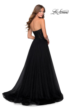 La Femme 28487 prom dress images.  La Femme 28487 is available in these colors: Black, Royal Blue.