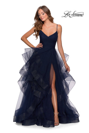 La Femme 28502 prom dress images.  La Femme 28502 is available in these colors: Blush, Dark Berry, Navy.