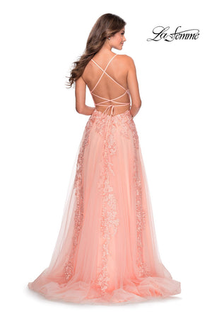 La Femme 28503 prom dress images.  La Femme 28503 is available in these colors: Peach, Red.