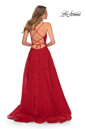 La Femme 28503 prom dress images.  La Femme 28503 is available in these colors: Peach, Red.