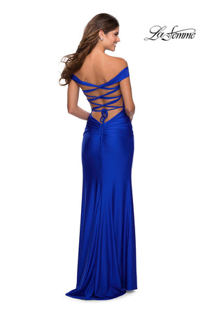 La Femme 28506 prom dress images.  La Femme 28506 is available in these colors: Black, Dark Berry, Hot Pink, Mauve, Royal Blue, Yellow.