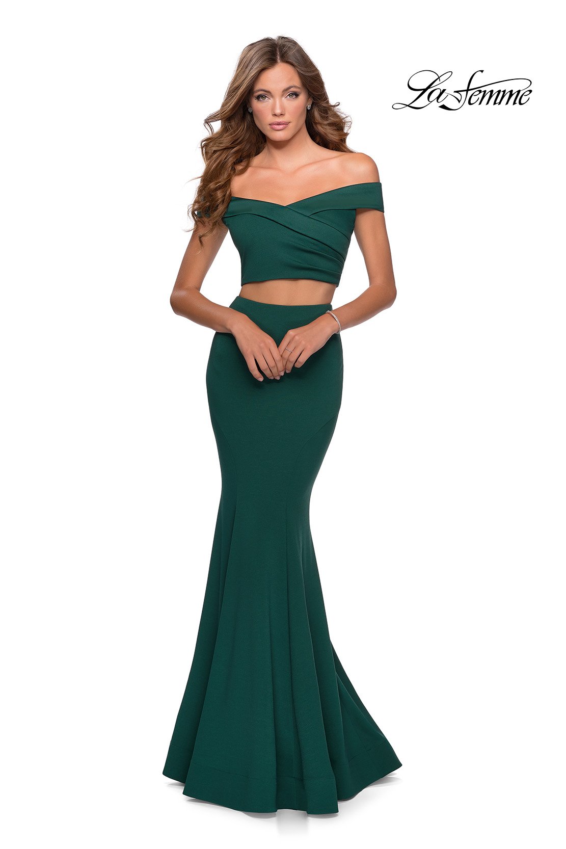 Emerald green two top piece prom dress